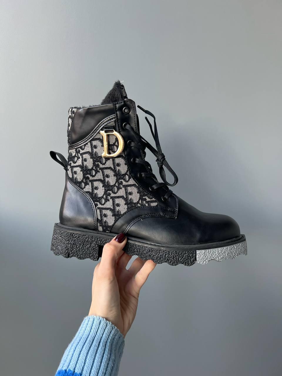 Черевики жіночі чорні зимові Dior Boots Black Fur (09540)
