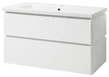 Тумба ЮВВІС для ванної кімнати 100 см біла підвісна ЛІОН з умивальником КОМО