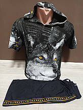 Літній підлітковий костюм для хлопчика підлітка Вовк футболка з капюшоном і шорти 12-18 років чорний