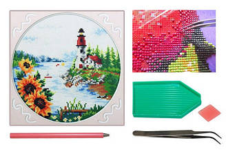 Мозаїка алмазна 5D Маяк біля річки 31*31 см.