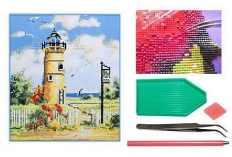 Мозаїка алмазна 5D Маяк на пляжі 31*35 см.