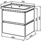 Тумба ЮВВІС для ванної кімнати 70 см біла підвісна ЛІОН з умивальником КОМО, фото 3