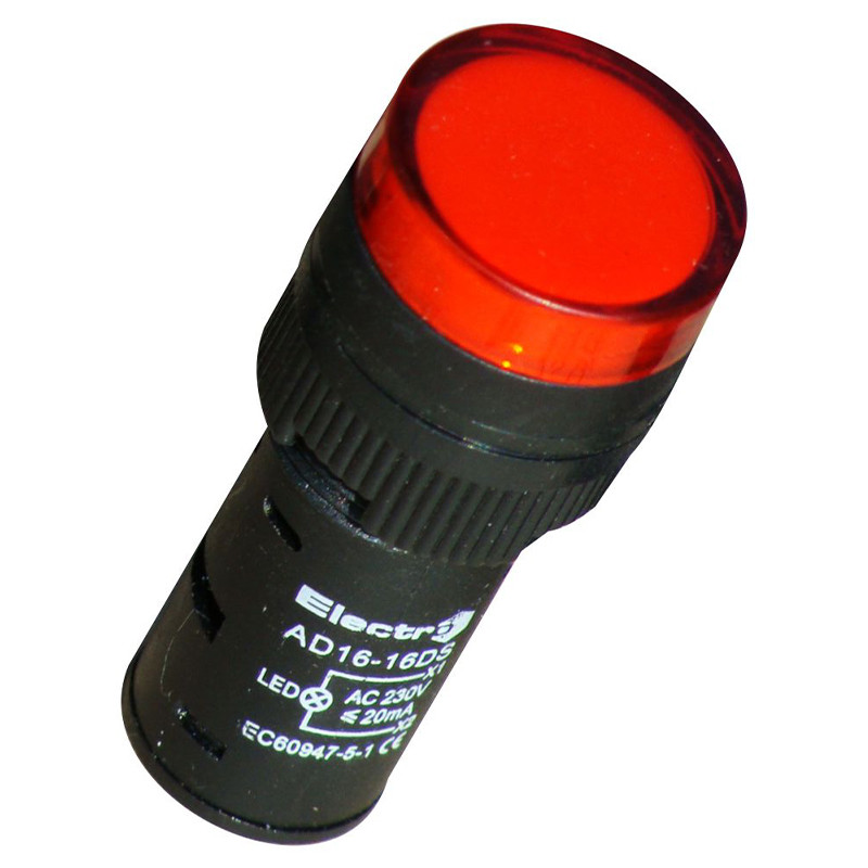 Світлосигнальний індикатор AD16, 16 mm, червоний, АС, 230 В, LED