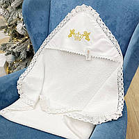 Крыжма-полотенце для крещения Ангелы и корона золото, белая банная махра