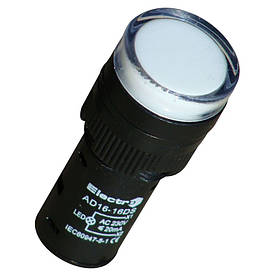 Світлосигнальний індикатор AD16, 16 mm, білий, АС, 230 В, LED