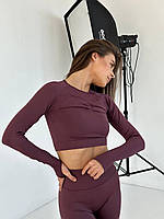 Женский бесшовный фитнес костюм (леггинсы+рашгард) бордовый FS1715