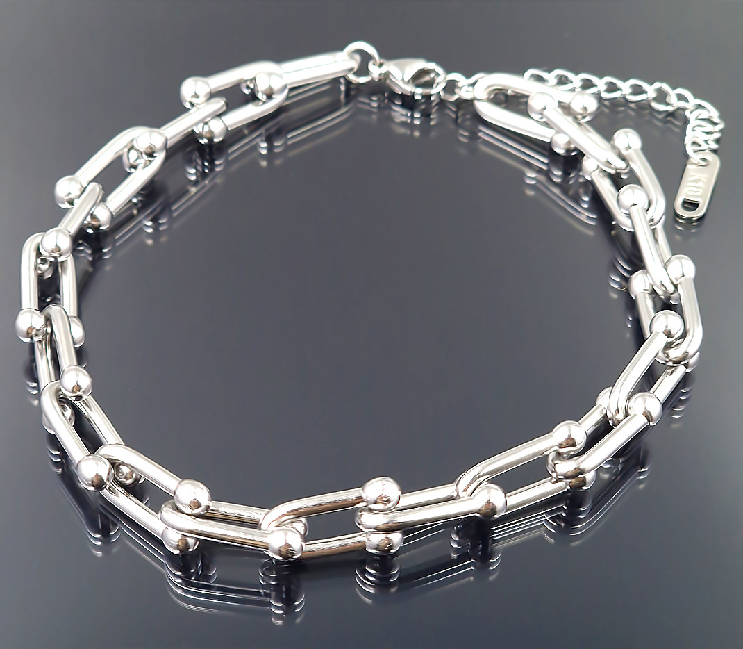 Браслет Stainless Steel. Сталь. Родій. Довжина: 22-27.5 см