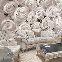 Флизелиновые 3д фотообои с цветами 312x219 см Белые розы на стену (2167VEXXL)+клей
