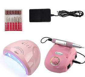 Набір – лампа на 48 Вт. (SunOne) + фрезер на 65 Вт. (ZS 603) на 45000 об/хв. для манікюру та педикюру - Рожевий