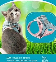 Шлейка анатомическая и поводок 150 см Kafuli Pet Collection для собак и кошек 3-15 кг S Розовый