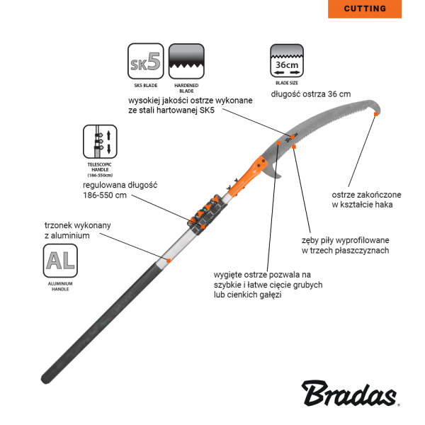 Купить Высоторез для обрезки деревьев, длина ручки 5,5 м (пила с крюком ...