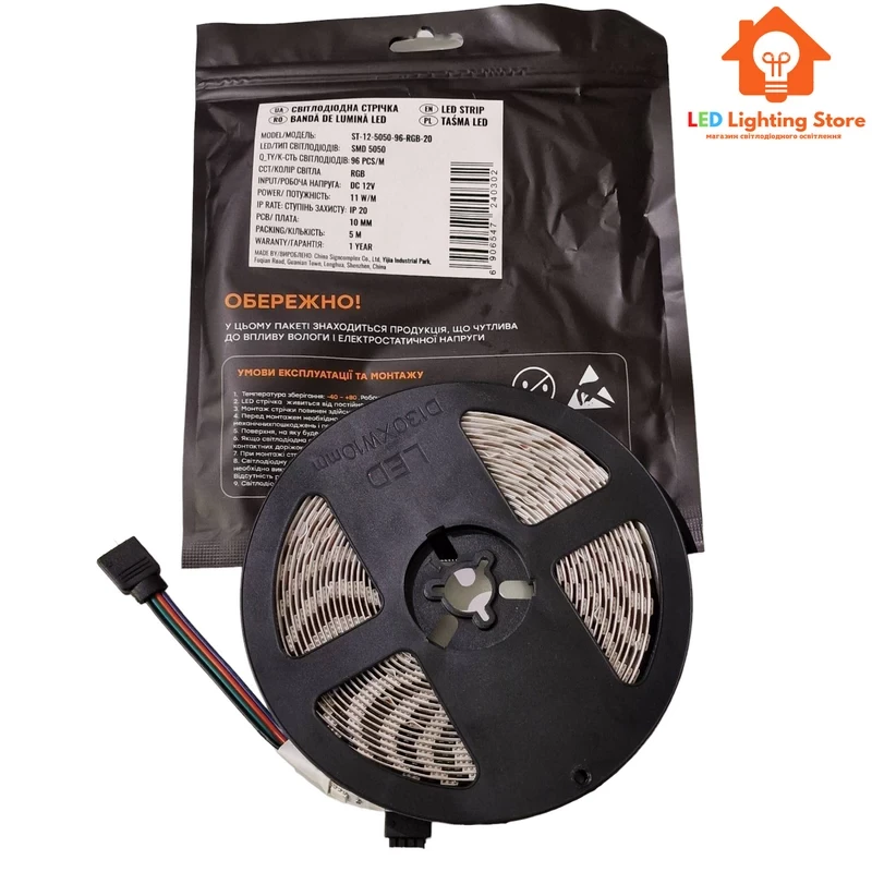 Світлодіодна стрічка 12V, 5050, 96 led/m, 11W, IP20, RGB, ST-12-5050-96-RGB-20, фото 1