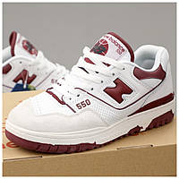 Женские кроссовки New Balance 550 Burgundy White Red, бело-бордовые кроссовки нью беленс 550, NB 550 беланс