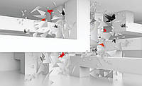Фотообои в коридор 368x254 см 3Д Оригами - птицы и геометрия в пространстве (2212P8)+клей