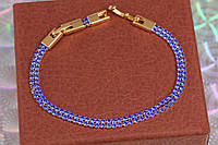 Браслет Xuping Jewelry две дорожки из синих фианитов 17 см 4 мм золотистый