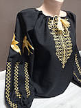 Дизайнерська чорна жіноча вишиванка "Гідність" з вишивкою Україна УкраїнаТД 44-64 розміри, фото 2