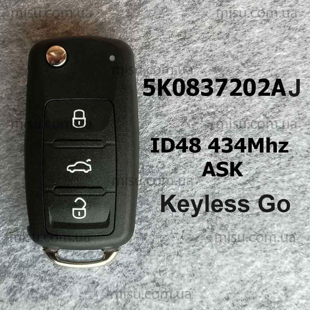 Ключ Volkswagen Skoda Seat 3 Кнопки ID48 434Mhz 5K0 837 202 AJ Keyless Go — Купить Недорого на
