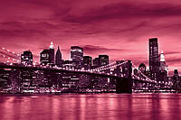 Фотообои город в интерьере кухни 368x254 см Светло-бордовый Нью-Йорк и Бруклинский мост (230P8)+клей