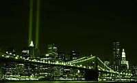 Флизелиновые фотообои на стену в зал 254x184 см Нью-Йорк Бруклинский Мост в зеленых огнях (231V4)+клей