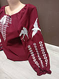 Дизайнерська бордова жіноча вишиванка "Поезія" з довгим рукавом Україна УкраїнаТД 44-64 розміри, фото 2