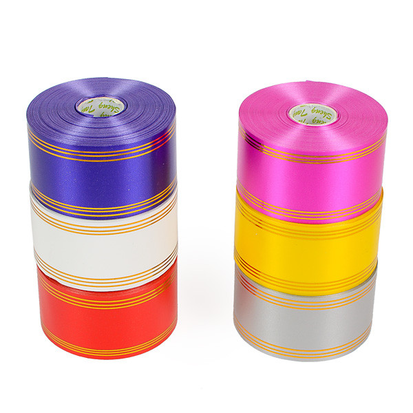 Стрічка для оформлення із золотими смужками, 5см/50ярд, фото 1