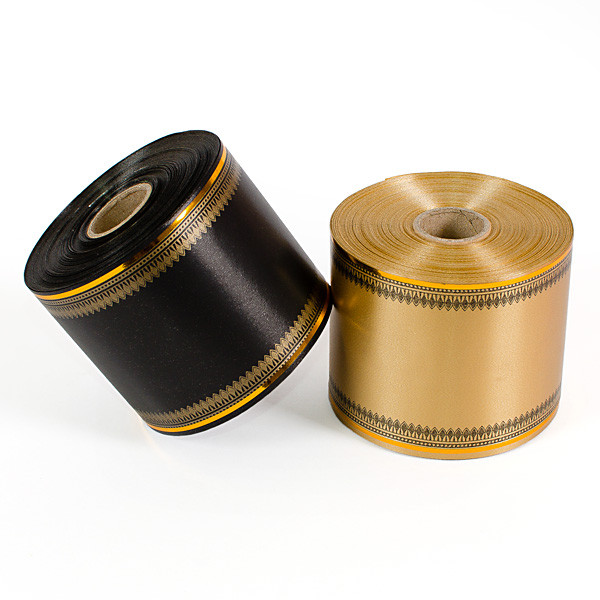 Стрічка ритуальна з візерунком та золотою облямівкою, 8см/50ярд, фото 1