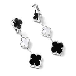 Сережки Клевер онікс перламутр срібло