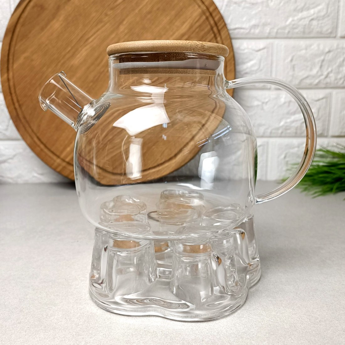 Заварочный стеклянный чайник 1 л + подставка для подогрева свечей ...