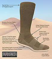 Носки для военных антибактериальные Covert Threads DESERT SOCK тактические демисезонные влагоотводящие США L 42-46