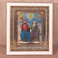 Икона Пресвятая Троица, лик 10х12 см, в белом прямом деревянном киоте