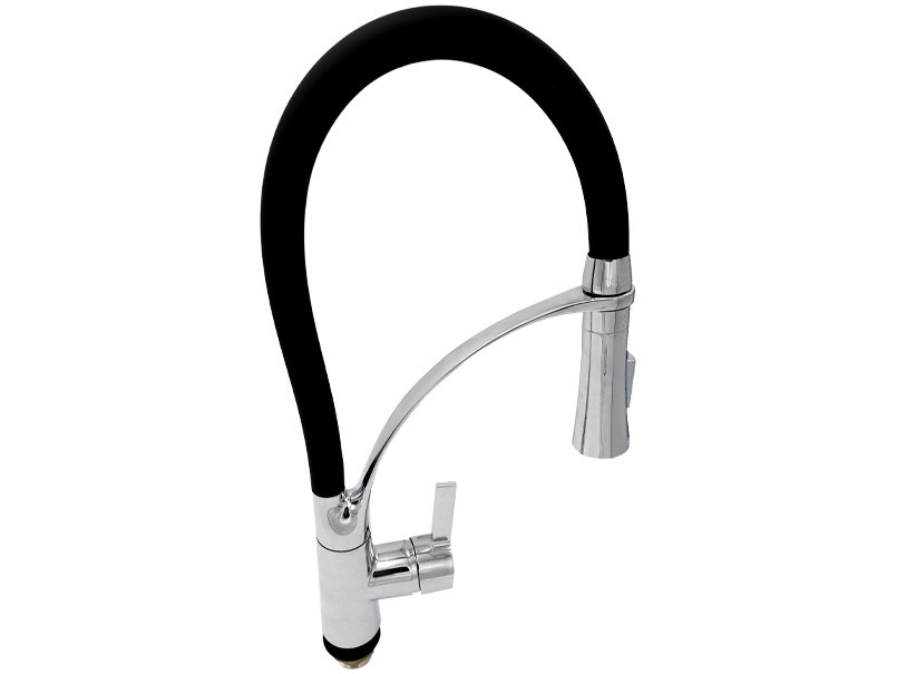 Змішувач для кухонної мийки, гнучкий чорний гусак, картридж Ø35, колір хром Millz