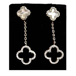 Сережки Клевер онікс перламутр срібло