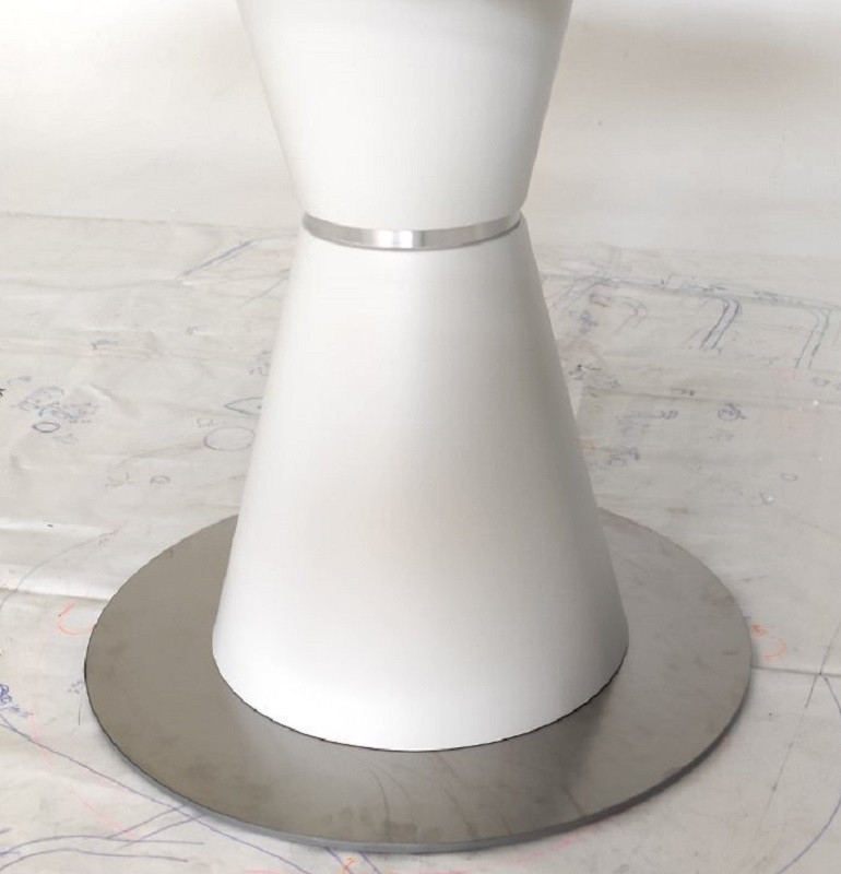 Стол круглый раскладной на одной ноге ТМL-651-1 матовый белый со стеклом 105-145х105х76 см - фото 6 - id-p1515114959