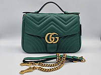Сумка Gucci Marmont на плечо кожаная зеленая с золотой фурнитурой
