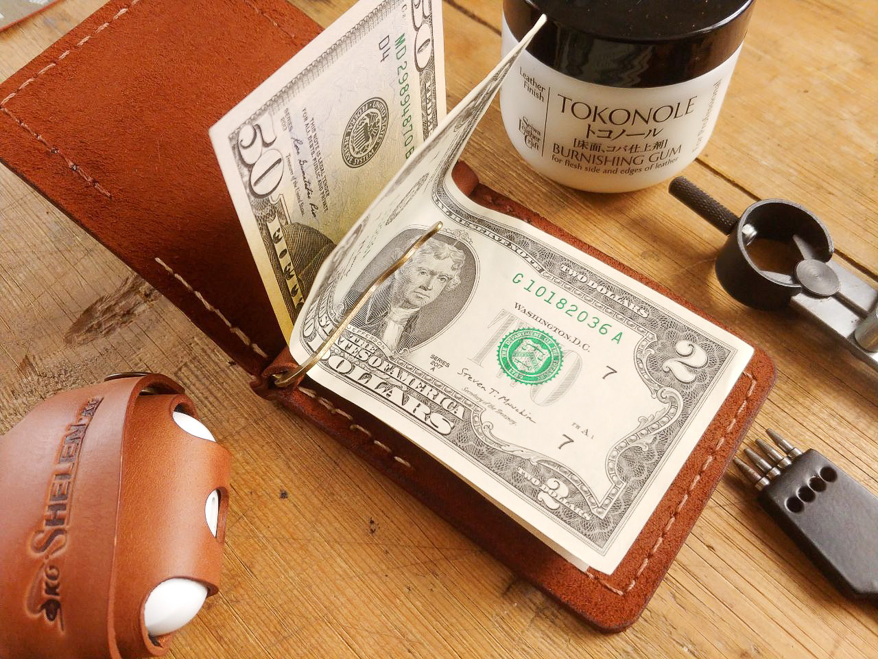 Зажим кошелек мужской коричневый под банкноты банковские карты WASHINGTON кожаный - фото 3 - id-p1757186838