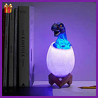 3D Лампа-ночник аккумуляторное яйцо Динозавра, Детский ночник синего цвета с динозавром
