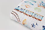 Муслін клітинка "Міні паравози та літаки " на білому тлі №2-1788, фото 4