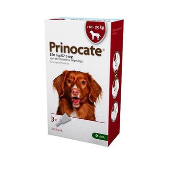 Краплі КРКА Prinocate від бліх, кліщів і глистів для собак 250мг/62,5мг/2,5мл Spot On (10-25кг) 3 шт