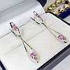 Золоті сережки з розовим сапфіром та діамантами, фото 3