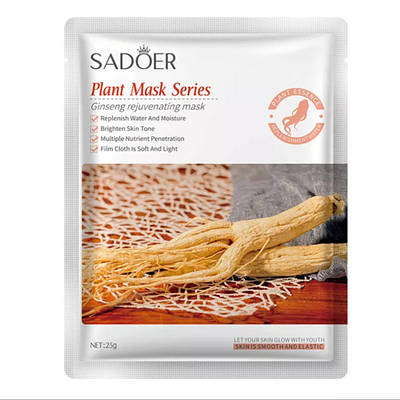 Антивікова Тканинна Маска з екстрактом Женьшеню SADOER, тонізуюча, відновлююча, 25g