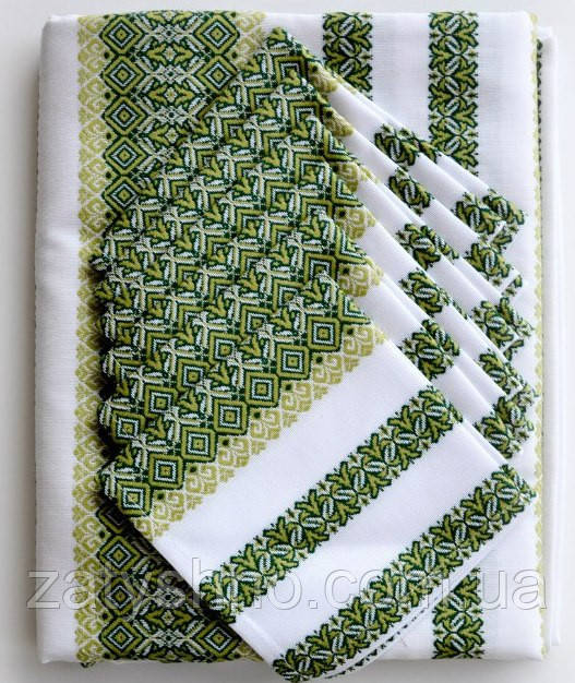 Скатерть вышитая зеленая с салфетками - фото 2 - id-p293806936