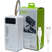 Повербанк з ліхтариком та кабелями BAVIN PC030S 60000 mАh 22.5W 4 USB Port 2.1A power bank 50000