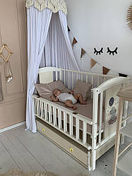 Ліжко для немовляти Лілі маятник/ящик/відкидна боковина. Колір слонова кістка (зайчик або слоник)