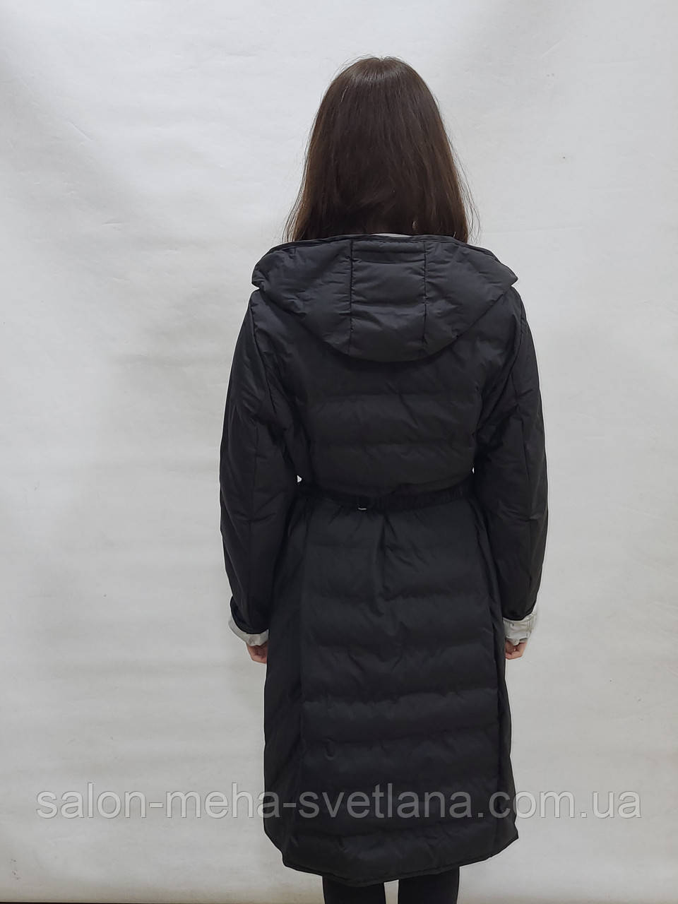 Пальто с капюшоном на кнопках под пояс на синтепоне "Max mara" цвет чёрный " длина 106см 44р46р48р50р52р Осень - фото 3 - id-p1575288807