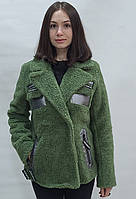 Куртка из овечьей шерсти демисезонная, длина 62см,цвет зелёный 42р 44р