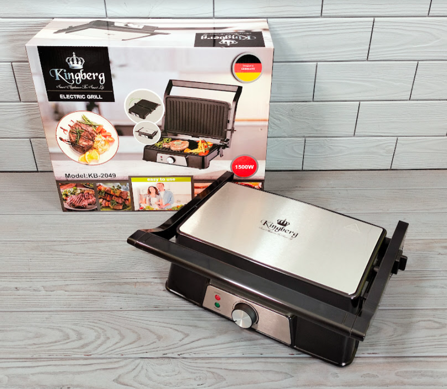 Гриль притискний Kingberg KB-2049 Потужність 1500 Вт/Гриль електричний з регулюванням потужності, фото 1