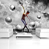 Флизелиновые фотообои абстракция черно-белые девушки 254x184 см 3Д Балерина и серые шары (2916V4)+клей