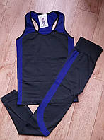 Спортивний комплект жіночий для фітнесу, топ майка+лосини М/XL р. Синій (44-48)