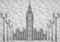 Фотообои фото город Лондон 254x184 см Биг-бен на сером цветочном фоне (2970P4)+клей