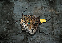 Фото обои животные леопард 254x184 см 3Д Ягуар за цементной стеной (2771P4)+клей